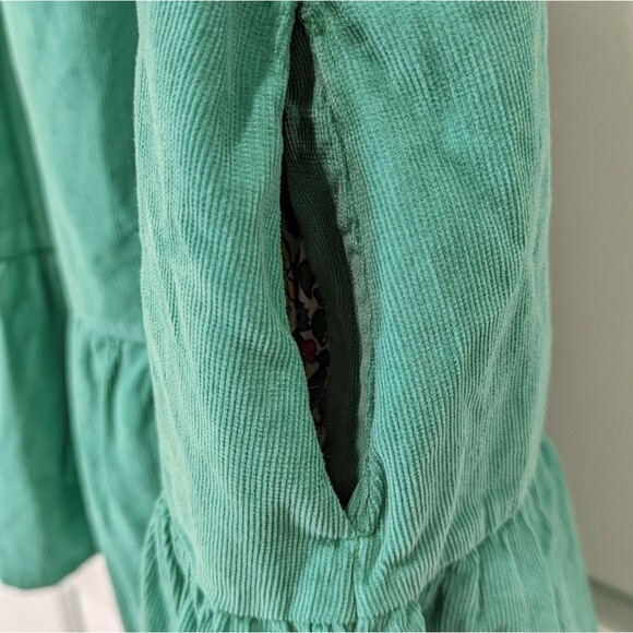 Mini Boden Green Teal Corduroy Short Sleeve Tiered Dress Girls Size 8 9 - Picture 5 of 7